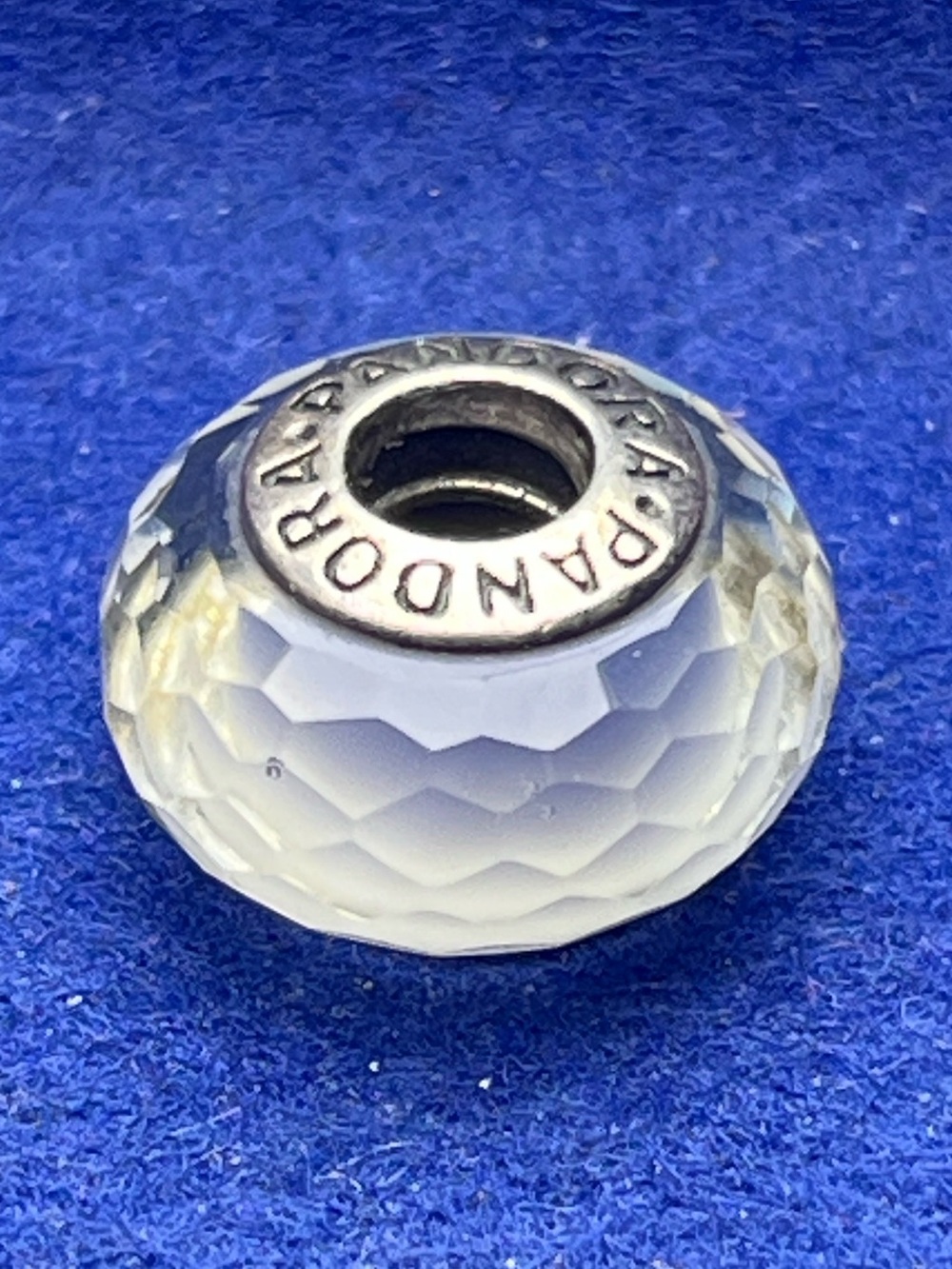 Pandora Frosted Faceted White and Silver Murano Glass Charm